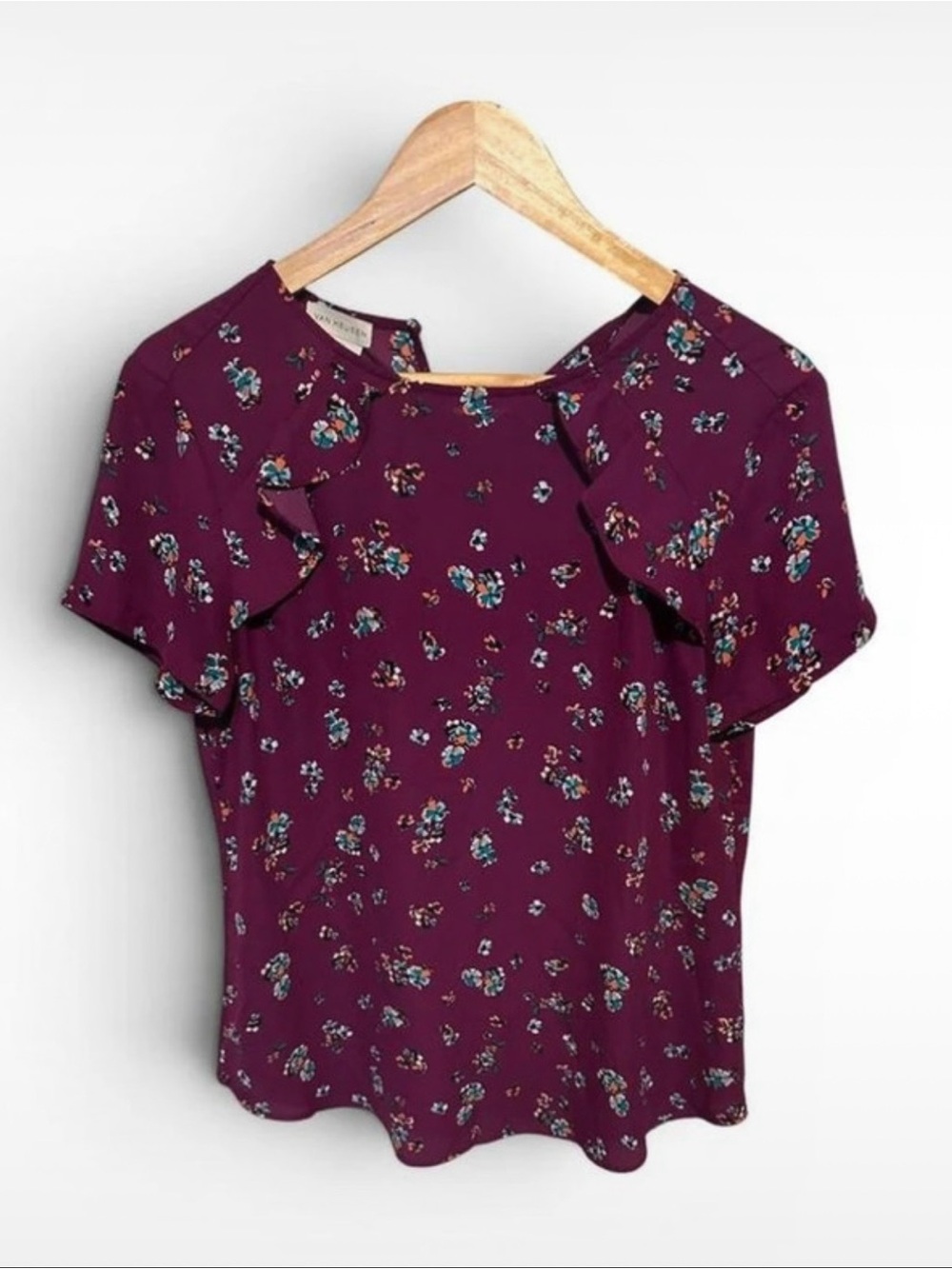 Van Heusen Plum Floral Ruffle-Sleeve Blouse